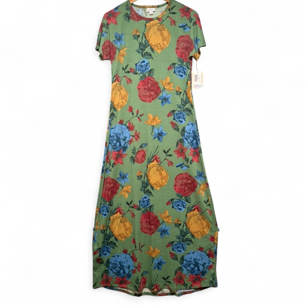 LuLaRoe NWT Green Maxi Dress with Floral Pattern Size M